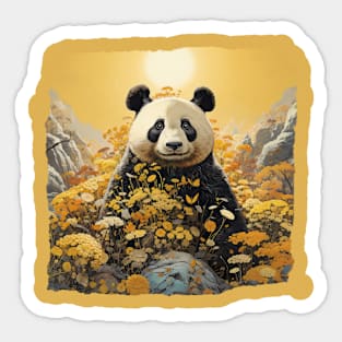 Panda Bear and Yellow Flowers Sticker